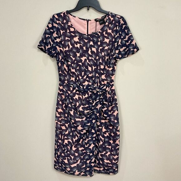 Armani Exchange Floral Dress Pink & Navy Short Sleeve Sheath Sz 4 NWT - Picture 2 of 9